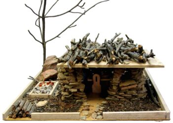 Stone and sticks by Eva Scopelliti, Class 3, Castlemaine Steiner School and Kindergarten Student artwork of a house with sticks