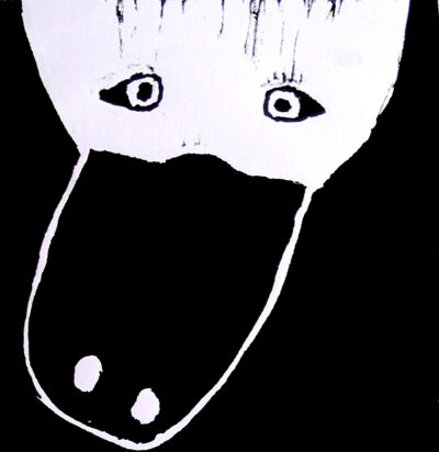 Lino cut print by Heather Charlton, Year 7, Fintona Girls’ School Student artwork of a platypus