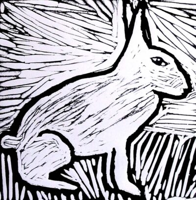 Lino cut print by Kelly Kao, Year 7, Fintona Girls’ School Student artwork of a rabbit