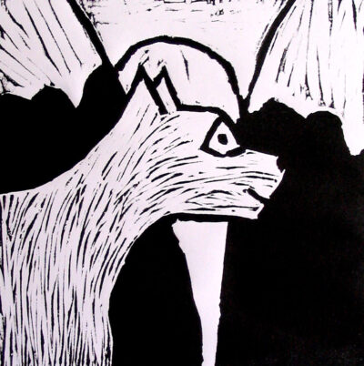 Lino cut print by Gabryl Phelan, Year 7, Fintona Girls’ School Student artwork of a dog