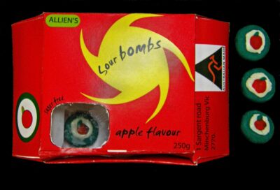 Student artwork of Allens lollies packaging with lollies