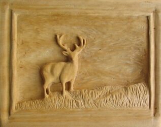 Carved wood by Jack Nihill, Year 11, Melbourne Rudolf Steiner School Student artwork of a wood-carved elk