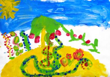 Acrylic on Paper by Bhavani Allison, Year 1, Maharishi School Student artwork of a tree under the sun