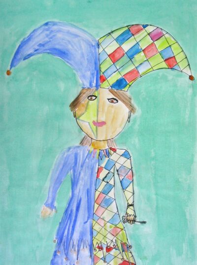 Student artwork of a jester