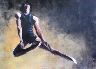 Student artwork of a dancer mid leap
