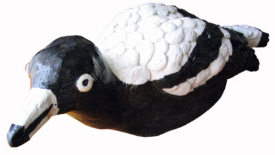 Student artwork of a ceramic magpie