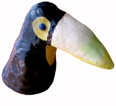 Student artwork of a ceramic toucan