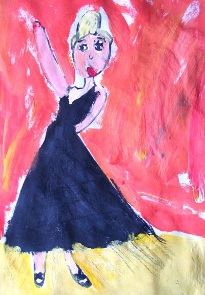 Acrylic and oil pastel on paper by Isha Tipirneni, Year 1, Penleigh and Essendon Grammar Student artwork of a ballerina