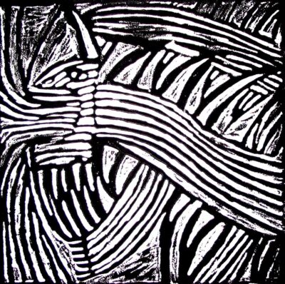 Lino cut print by Luke Jose, Year 7, Penleigh and Essendon Grammar Student artwork of a Chinese dragon