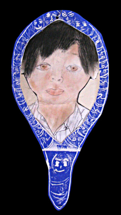 Mixed media by Andy Nguyen, Year 7, Penleigh and Essendon Grammar Student artwork of a boy's reflection in a mirror