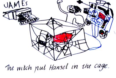 Fibre-tipped pen on paper by James Psomiadis, Prep, Penleigh and Essendon Grammar Student artwork of Hansel and the witch