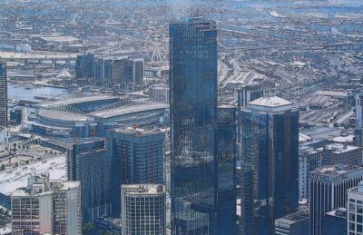Photography by Chris Elmore, Rossbourne School Student artwork of a cityscape