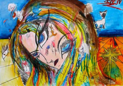 Ink and fibre-tipped pen on paper by Eden Menta, Rossbourne School Student artwork of a portrait