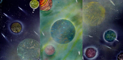 Enamel on card by Jesse Mills, Rossbourne School Student artwork of planets