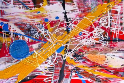 Acrylic on canvas by Jarryd Pollock, Rossbourne School Student abstract artwork inspired by Pollock