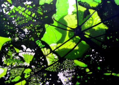 Acrylic on canvas by Warwick Perrin, Year 11, St Leonard’s College Student artwork of a tree canopy