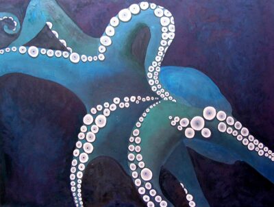 Acrylic on canvas by Jem Nicholas, Year 11, St Leonard's College Student artwork of an octopus