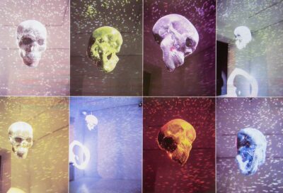 Student artwork photo series of a crystal skull