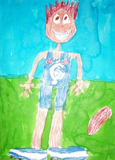 Coloured pencil on paper by Elijah, Cheshire School Student artwork of a football player