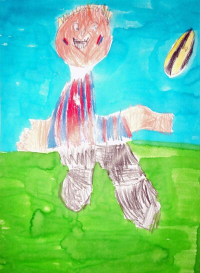 Coloured pencil on paper by James, Cheshire School Student artwork of a football player