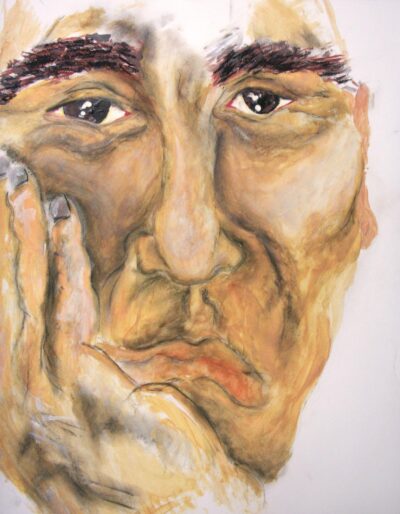 Acrylic and pastel on paper by Carmen Pang, Year 11, Korowa Anglican Girls' School Student artwork of a portrait of a man