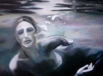 Pastel on paper by Maya Abeyserka, Year 11, Korowa Anglican Girls' School Student artwork of a woman swimming under water
