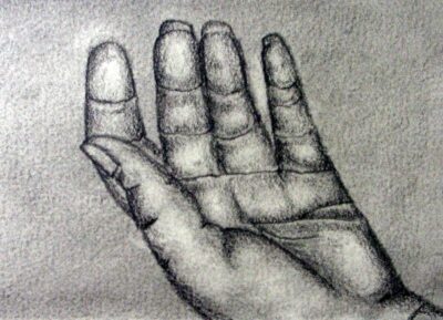 Graphite pencil on paper by Rojda Ova, Year 11, Oakleigh Grammar Student artwork of a hand