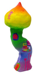 Hand-built ceramic form with acrylic colour by Jessica Cooke, Year 7, Korowa Anglican Girls' School Student artwork of a colourful tower