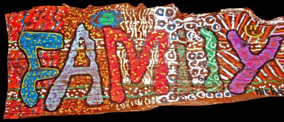 Acrylic on bark by Michael Day, Middle School, Rossbourne School Student abstract artwork