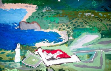 Acrylic on paper by Tom Stone, Transition, Rossbourne School Student artwork of a Kangaroo Island landscape
