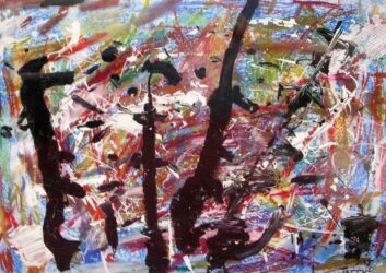 Acrylic on paper by Jarryd Pollock, Senior School, Rossbourne School Student artwork inspired by Jackson Pollock