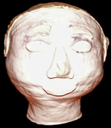 Glazed hand-built porcelain by Matthew Menzies, Senior School, Rossbourne School Student artwork of a ceramic head