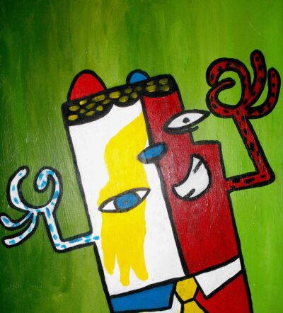 Acrylic on canvas by Rami Imam, Year 6, Scotch College Student artwork of a cubist portrait