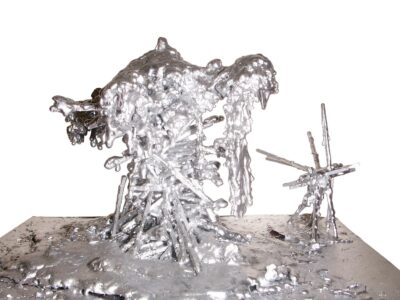 Wax, matchsticks and silver enamel paint by Blake Douglas, Year 4, Scotch College Student artwork of a silver sculpture