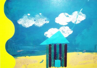 Mixed media by Gefen Slodownik, Year 1 Student artwork of beach houses on the foreshore