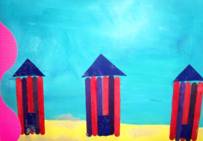 Mixed media by Natasha Kane, Year 1 Student artwork of beach houses on the foreshore