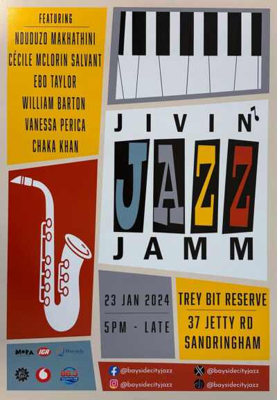 Digital image by Matthew Keratianos, Year 11, Hume Anglican Grammar School Student artwork of a jazz festival poster