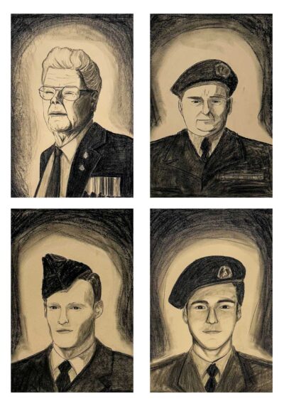 Compressed charcoal and greylead on paper by Natalie Joynson, Year 10, Hume Anglican Grammar School Student artwork of four portraits