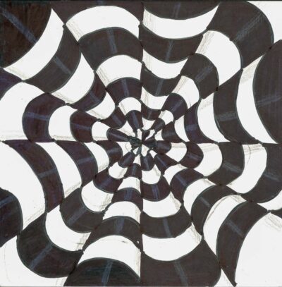 Fibre-tipped pen on paper by Aiza Sami, Year 5, Ilim College Student artwork of a black and white illusion pattern