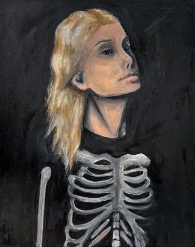 Acrylic on canvas by Lily Ravenhall-Stokes, Year 10, Lowther Hall Anglican Grammar School Student artwork of a portrait of Phoebe Bridgers