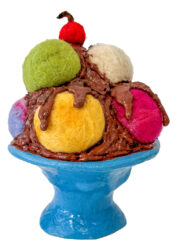 Earthenware clay, felt, glaze and glue by Summer-Joy Wong, Year 11, St Andrew’s Christian College Student sculpture artwork of a bowl of ice cream