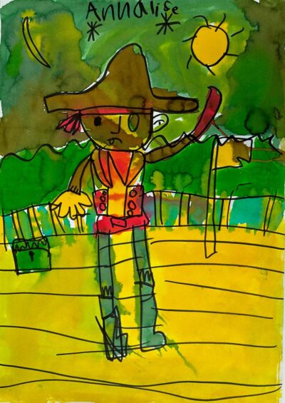 Texta and food dye on paper by Annalise Pham, Prep, St Andrew’s Christian College Student artwork of a pirate