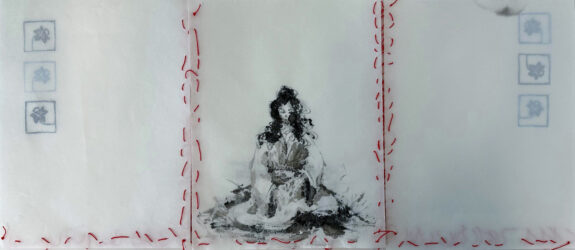 Rice paper, ink, lino cut print and thread by Stephanie Ng, Year 11, St Andrew’s Christian College Student artwork