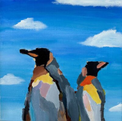 Oil on canvas by Charlotte Muir, Year 10, Camberwell Girls Grammar School Student artwork two penguins