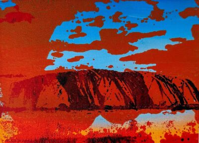 Screen print on canvas board by Jagan Tennakoon, Year 8, Camberwell Grammar School Student artwork of Uluru