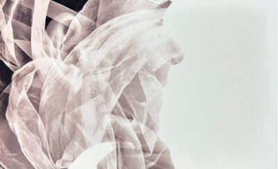 Digital photograph by Dane Podrug, Year 7, Camberwell Grammar School Student artwork of a digital print of a face with fabric