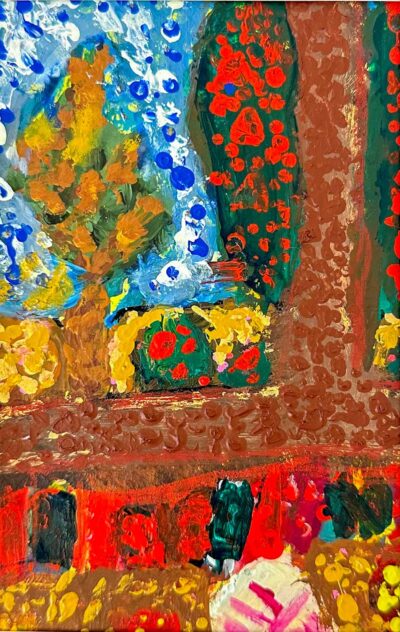 Acrylic on paper by Jonty Dib, Year 8, Camberwell Grammar School Student artwork of an abstract interior