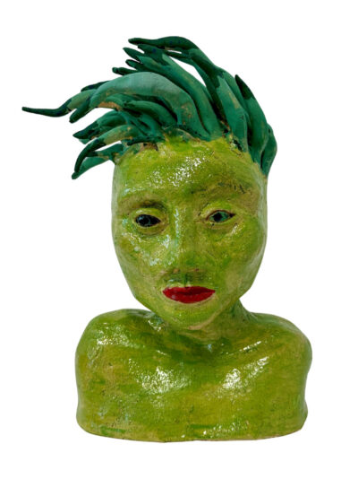 Glazed earthenware sculpture by James Hume, Year 8, Camberwell Grammar School Student artwork of a green sculpture