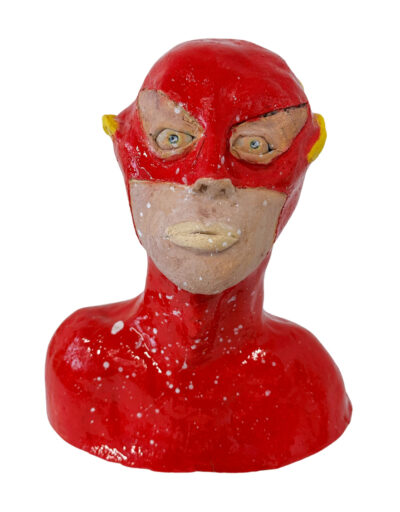 Glazed earthenware by Lachlan Baxter, Year 8, Camberwell Grammar School Student artwork of a sculpture of a superhero in red