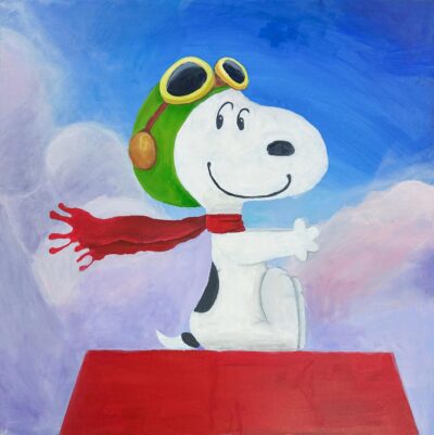 Oil on canvas by Christopher Chinowutthichai, Year 9, Camberwell Grammar School Student artwork of Snoopy